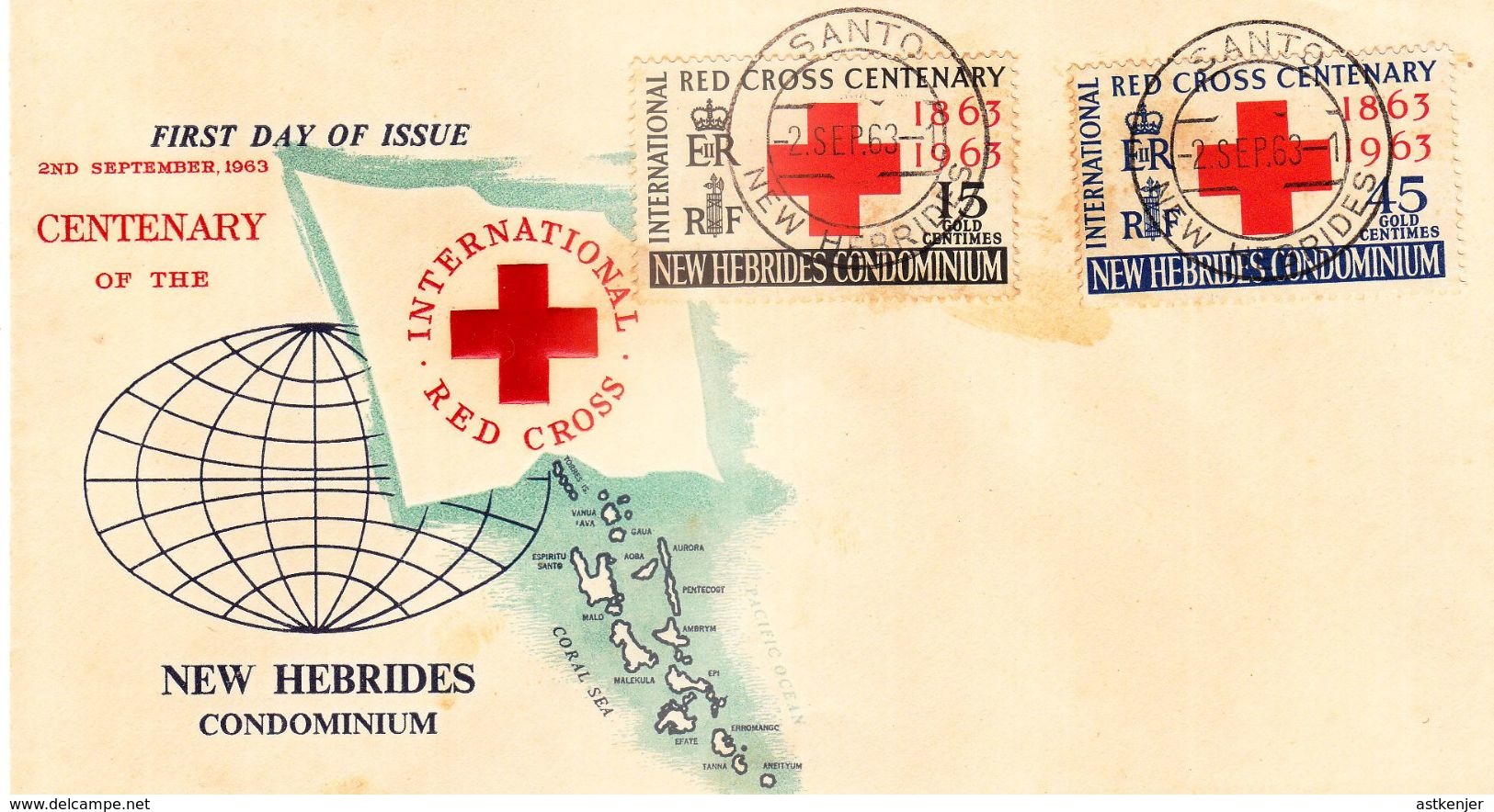 FDC NOUVELLES HEBRIDES 02.09.1963 - Centenaire De La Croix Rouge Internationale - FDC