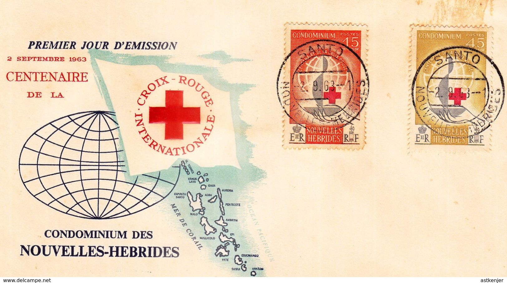 FDC NOUVELLES HEBRIDES 02.09.1963 - Centenaire De La Croix Rouge Internationale - FDC