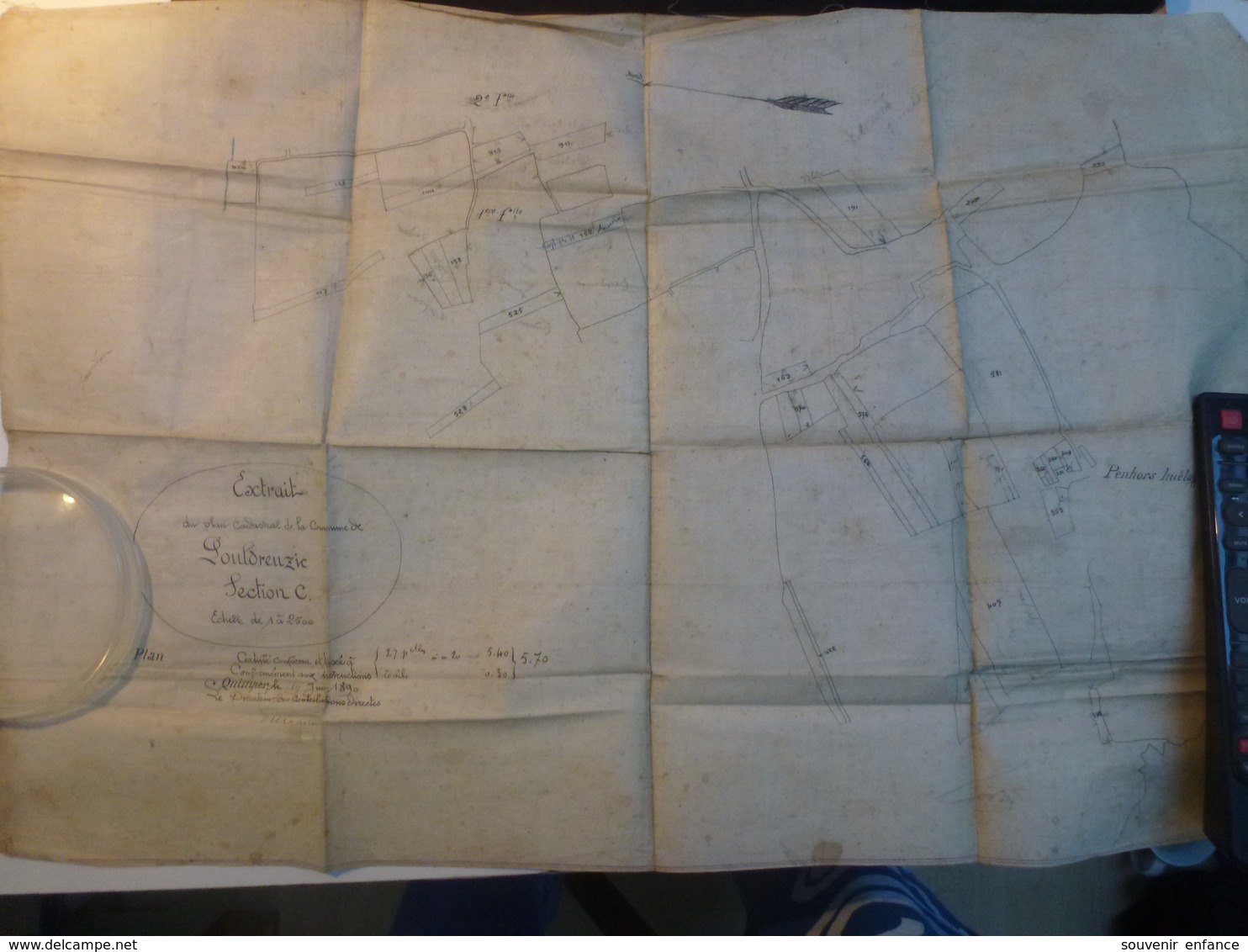 Ancien Plan Pouldreuzic Sur Papier Toilé 1924 29 Finistère Pont L'Abbé - Historische Dokumente