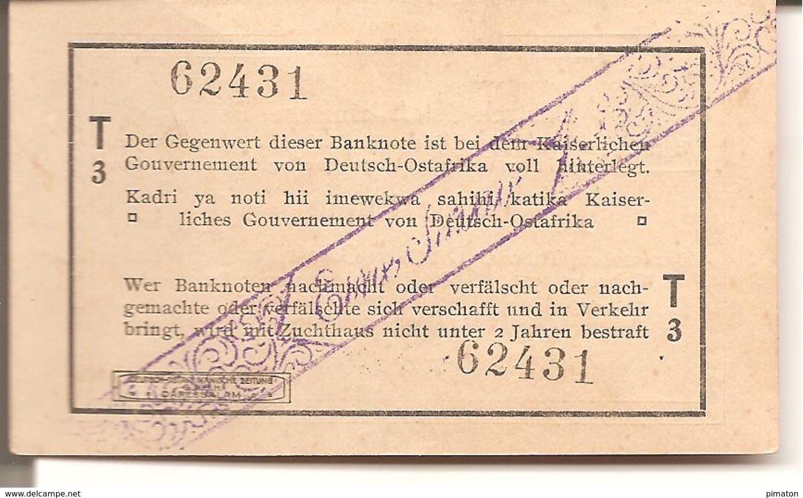 Deutsch-Ostafrikannische Bank  Eine Rupie  ( 1916 Rare ) - Collections
