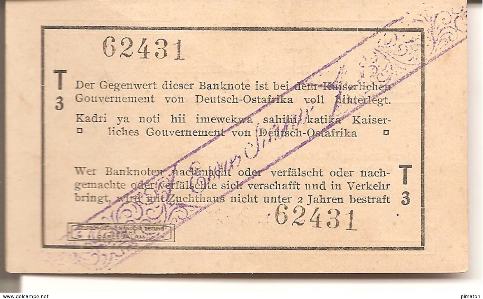 Deutsch-Ostafrikannische Bank  Eine Rupie  ( 1916 Rare ) - Colecciones