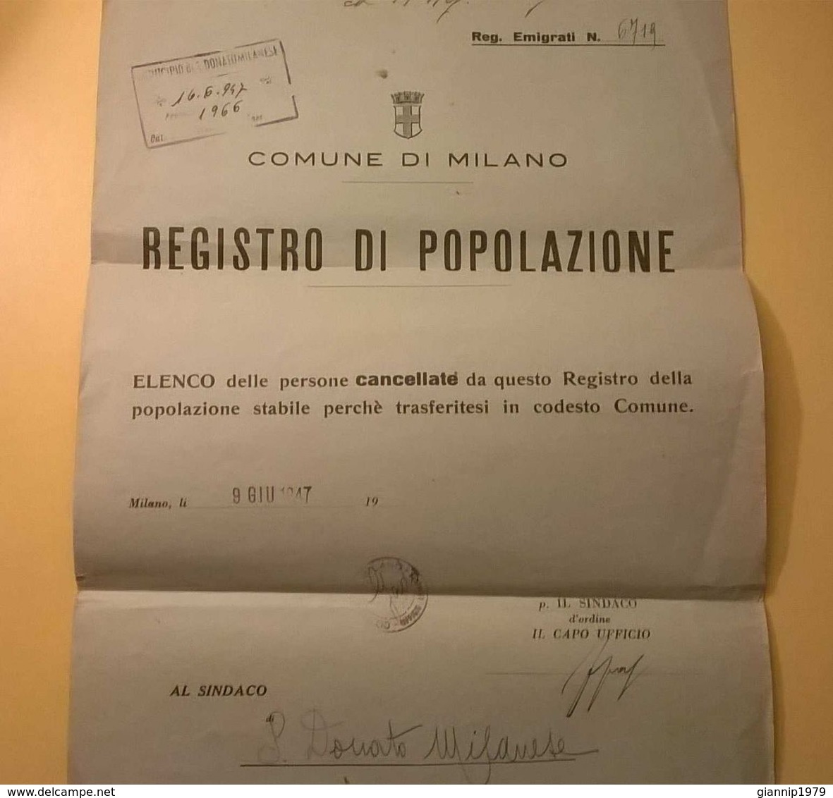 1947 DOCUMENTO COMUNE DI MILANO REGISTRO ELENCO PERSONE CANCELLATE AFFRANCATURA DEMOCRATICA - Documenti Storici