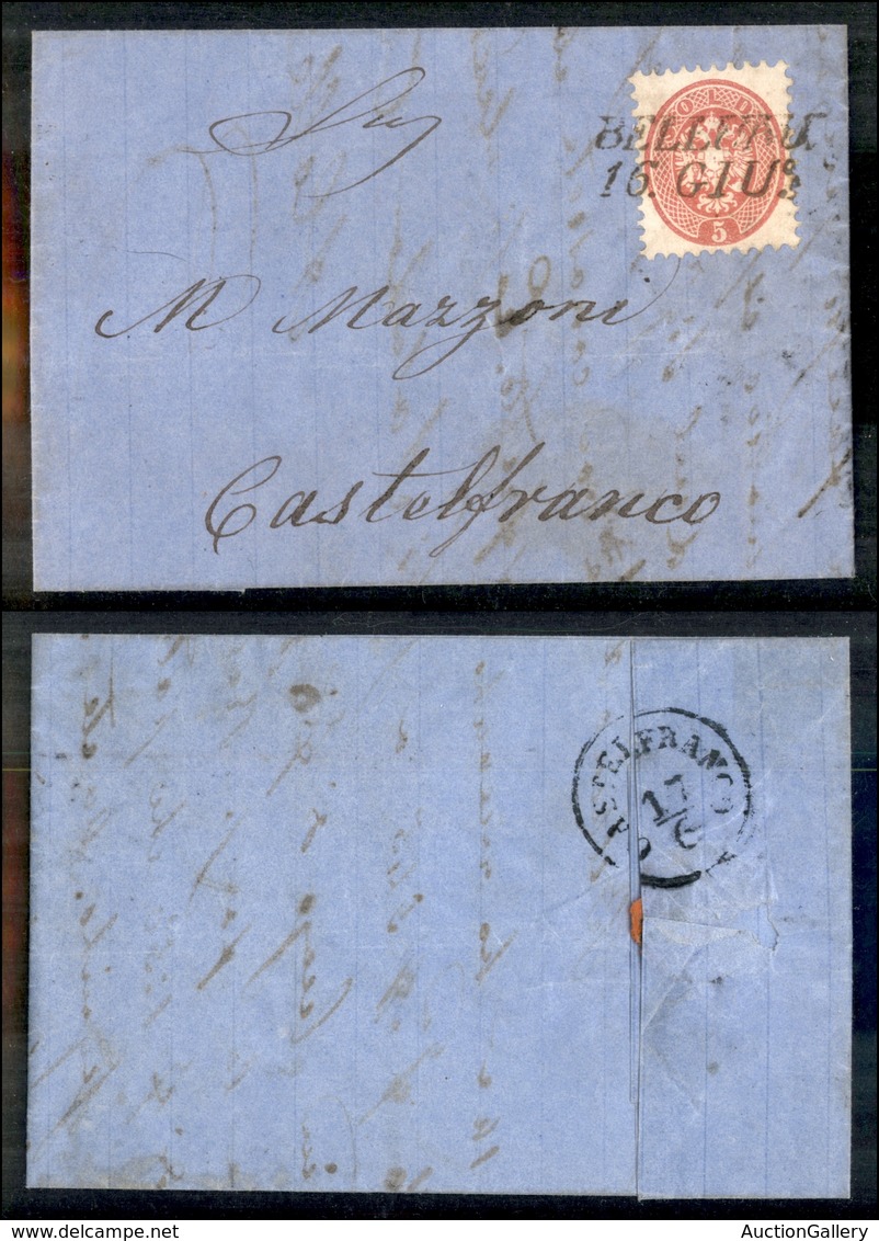0008 ANTICHI STATI - LOMBARDO VENETO - 16 Giugno 1866 - (data Inizio Della Guerra) - 5 Soldi (43) - Lettera Da Belluno A - Other & Unclassified