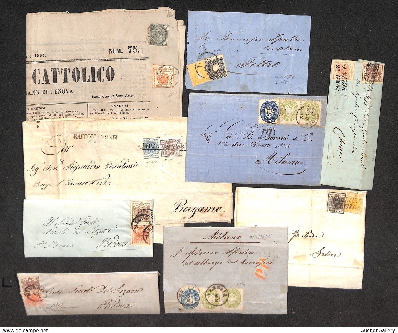 0009 ANTICHI STATI - LOMBARDO VENETO - 1851/1865 - Affrancature Bicolori - Otto Lettere (una Raccomandata) + Un Frontesp - Otros & Sin Clasificación