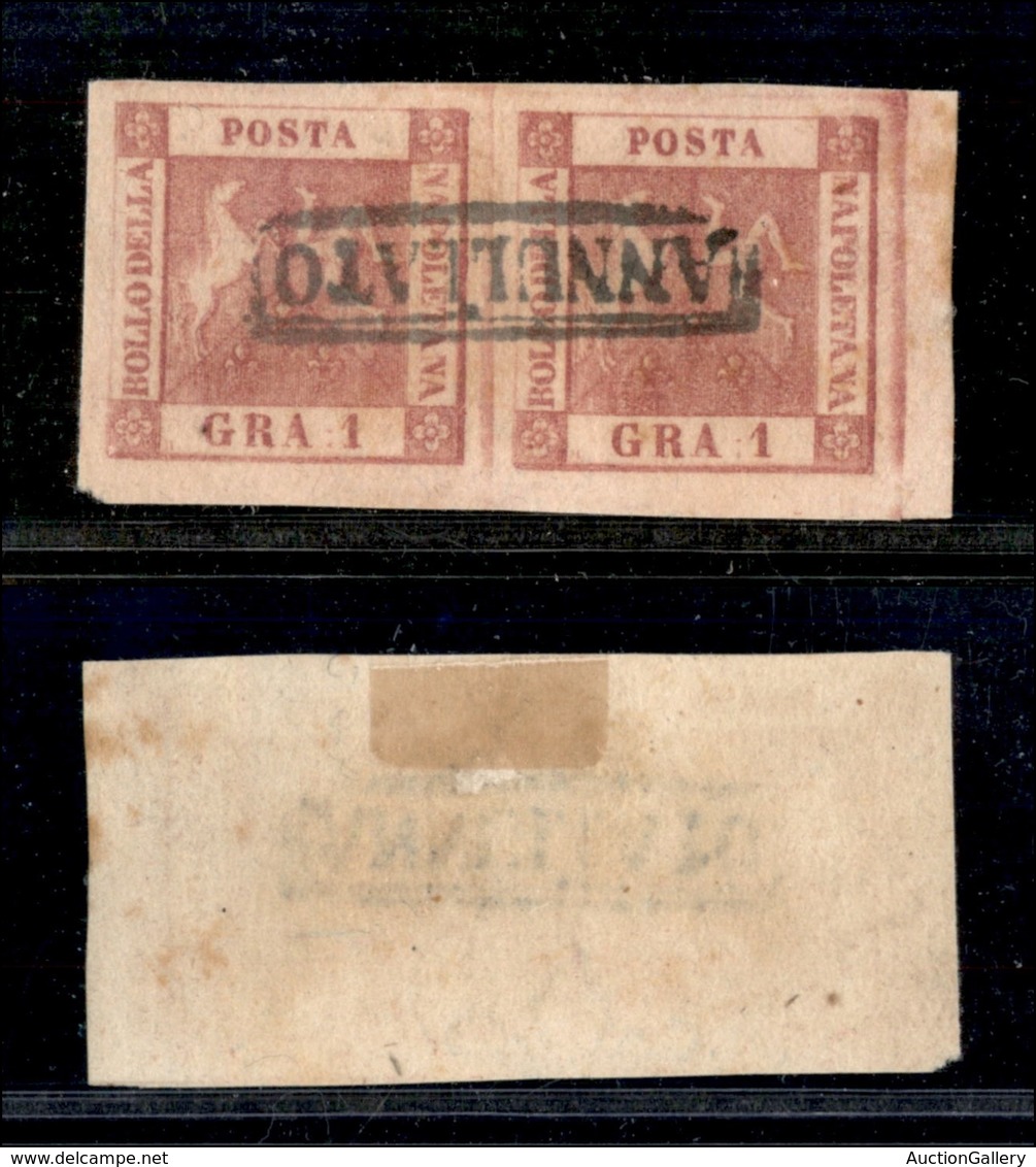 0016 ANTICHI STATI - NAPOLI - 1859 - Coppia Del 1 Grano Carminio (4a) - Bordo Foglio - Splendida - Cert. AG (220+) - Altri & Non Classificati