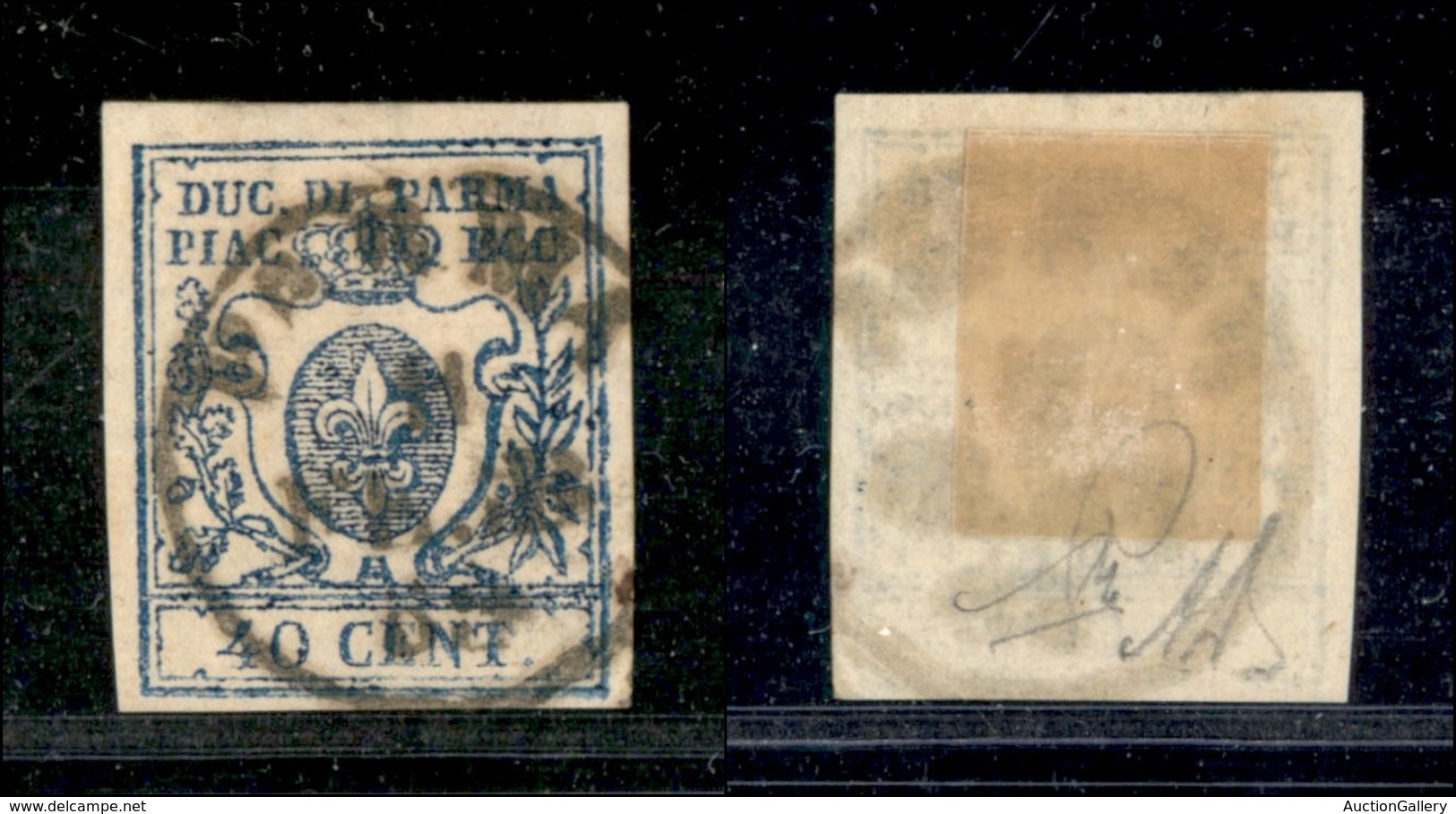 0034 ANTICHI STATI - PARMA - 1857 - 40 Cent Azzurro Scuro (11a) - Usato - Diena + Cert. AG (1.000) - Otros & Sin Clasificación