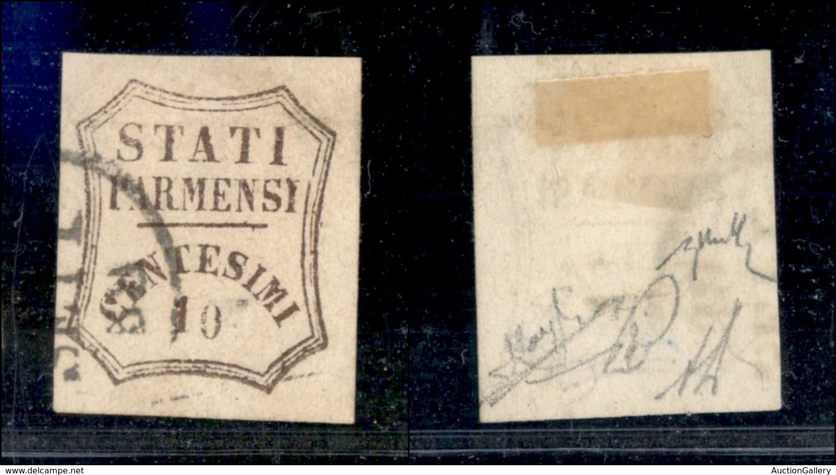 0036 ANTICHI STATI - PARMA - 1859 - 10 Cent Bruno (14) Con 0 Spostato In Basso - Diena + Raybaudi + Cert. AG (1.200+) - Otros & Sin Clasificación