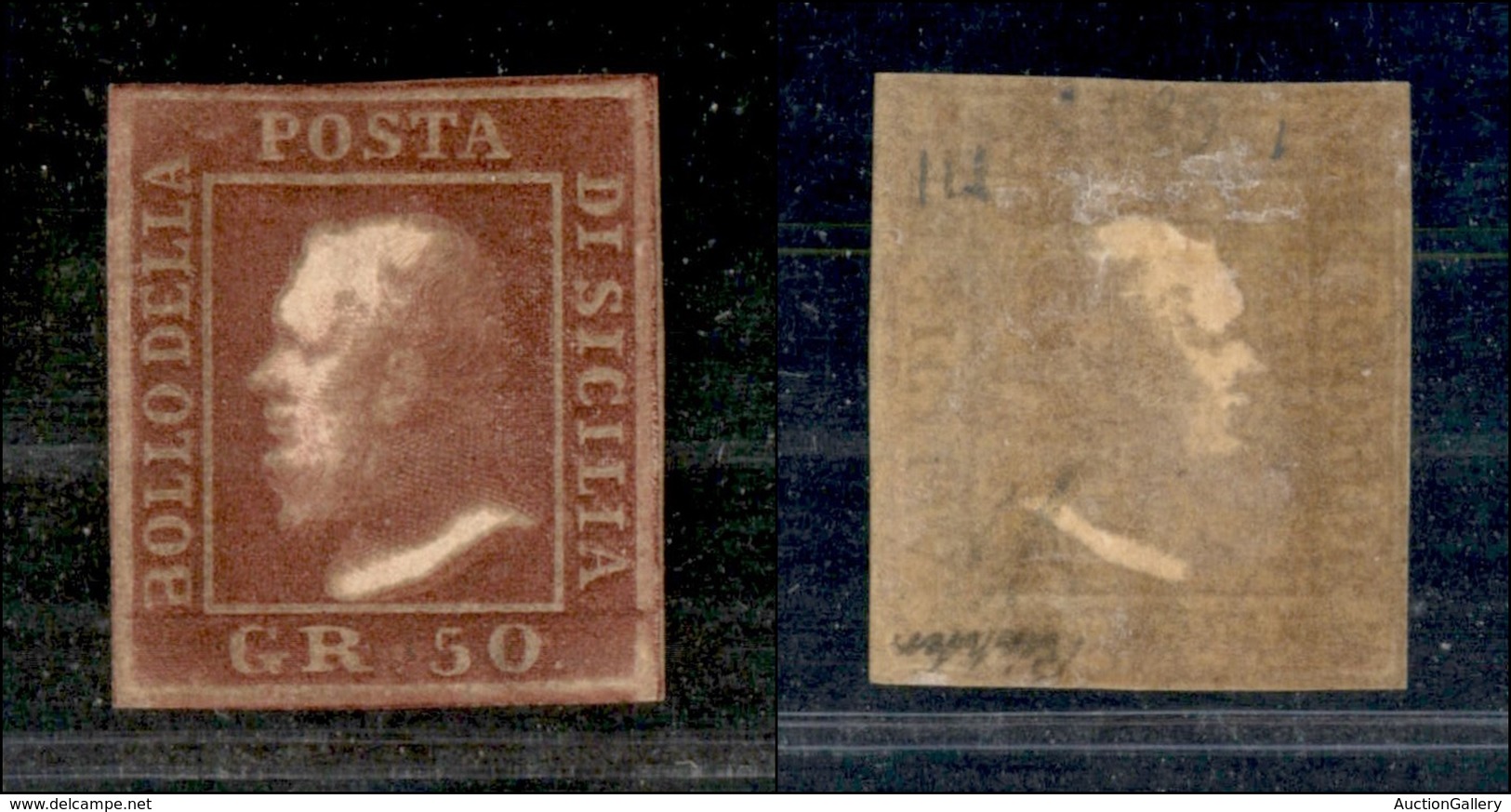 0144 ANTICHI STATI - SICILIA - 1859 - 50 Grana Lacca Bruno (14) Oleoso - Nuovo Con Gomma - Diena + Cert. AG (1.650+) - Otros & Sin Clasificación