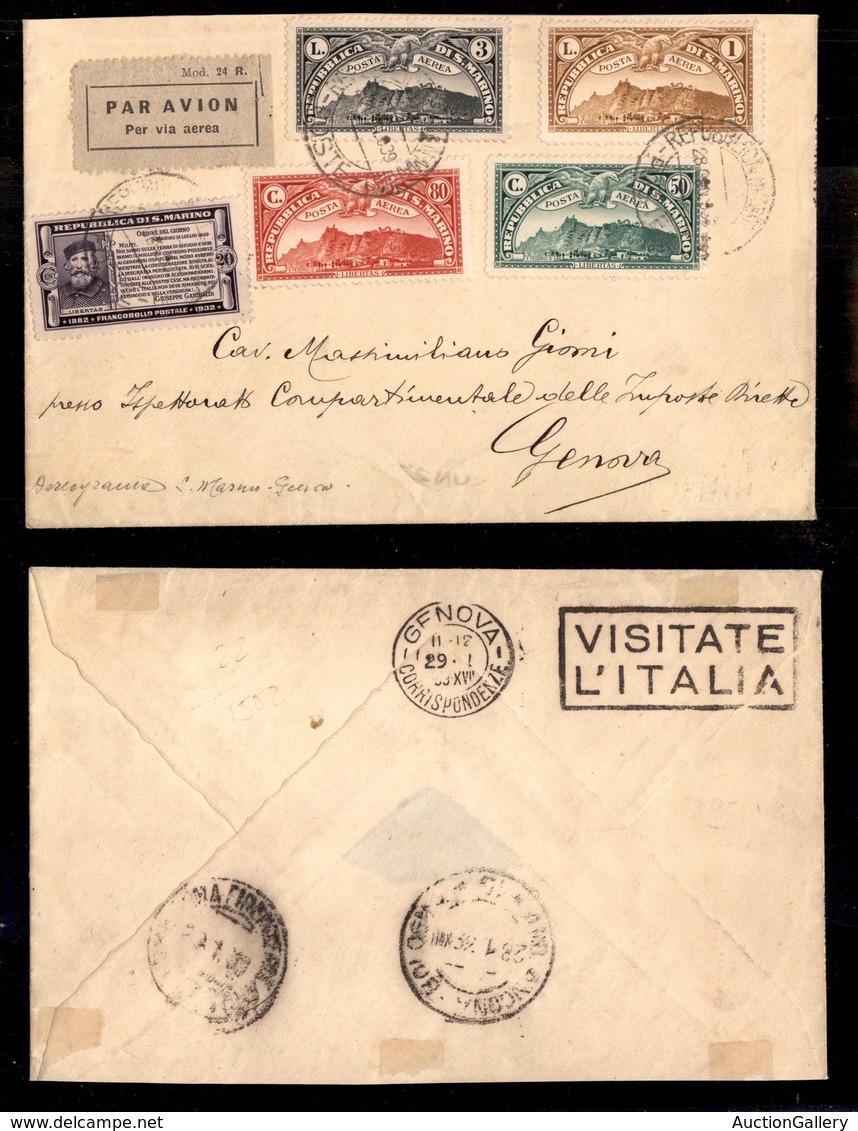 0693 SAN MARINO - Aerogramma Con Affrancatura Multipla (169+ Aerea 1/3+6) Per Genova Del 20.1.39 - Altri & Non Classificati