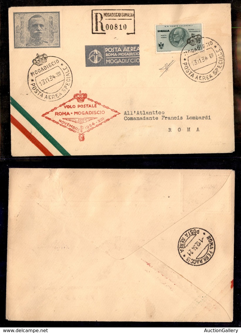 1123 POSTA AEREA - 1934 (13 Novembre) - Mogadiscio Roma - Aerogramma Raccomandato - Sorani (GP90) - Altri & Non Classificati