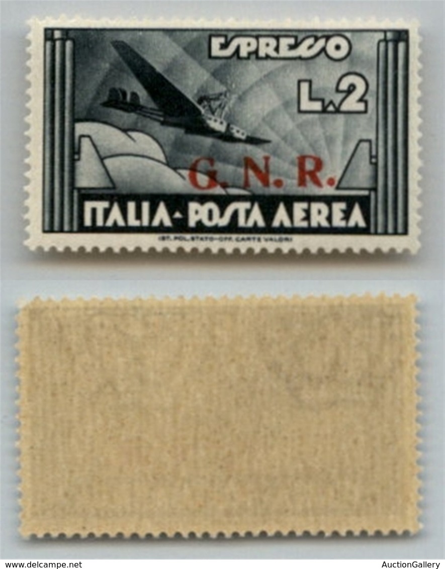 1425 GNR VERONA - 1944 - GNR Verona - 2 Lire Aeroespresso (125 - Aerea) Con Punto Grosso Dopo N E Soprastampa Spostata I - Altri & Non Classificati