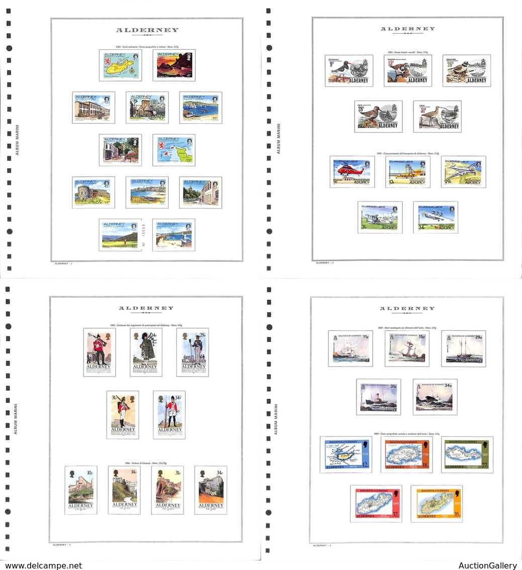 2406 GRAN BRETAGNA - ALDERNEY – 1983/1992 – Collezione Di Serie Complete E Valori Del Periodo Montata In 6 Fogli Marini  - Altri & Non Classificati