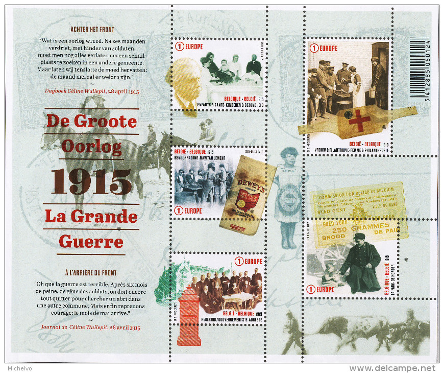 Belg. 2015 - COB N° 4492 à 4496 -  La Grande Guerre (A L'arrière Du Front ...) ** - Bloc 224 - Neufs