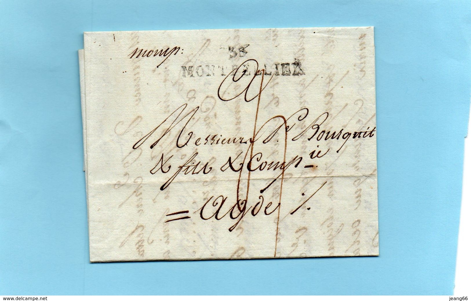 Linéaire "33 MONTPELLIER",40X9mm, Et Manuscrite "momp."avec Corresp. Du 19 Mars 1792 - 1701-1800: Précurseurs XVIII