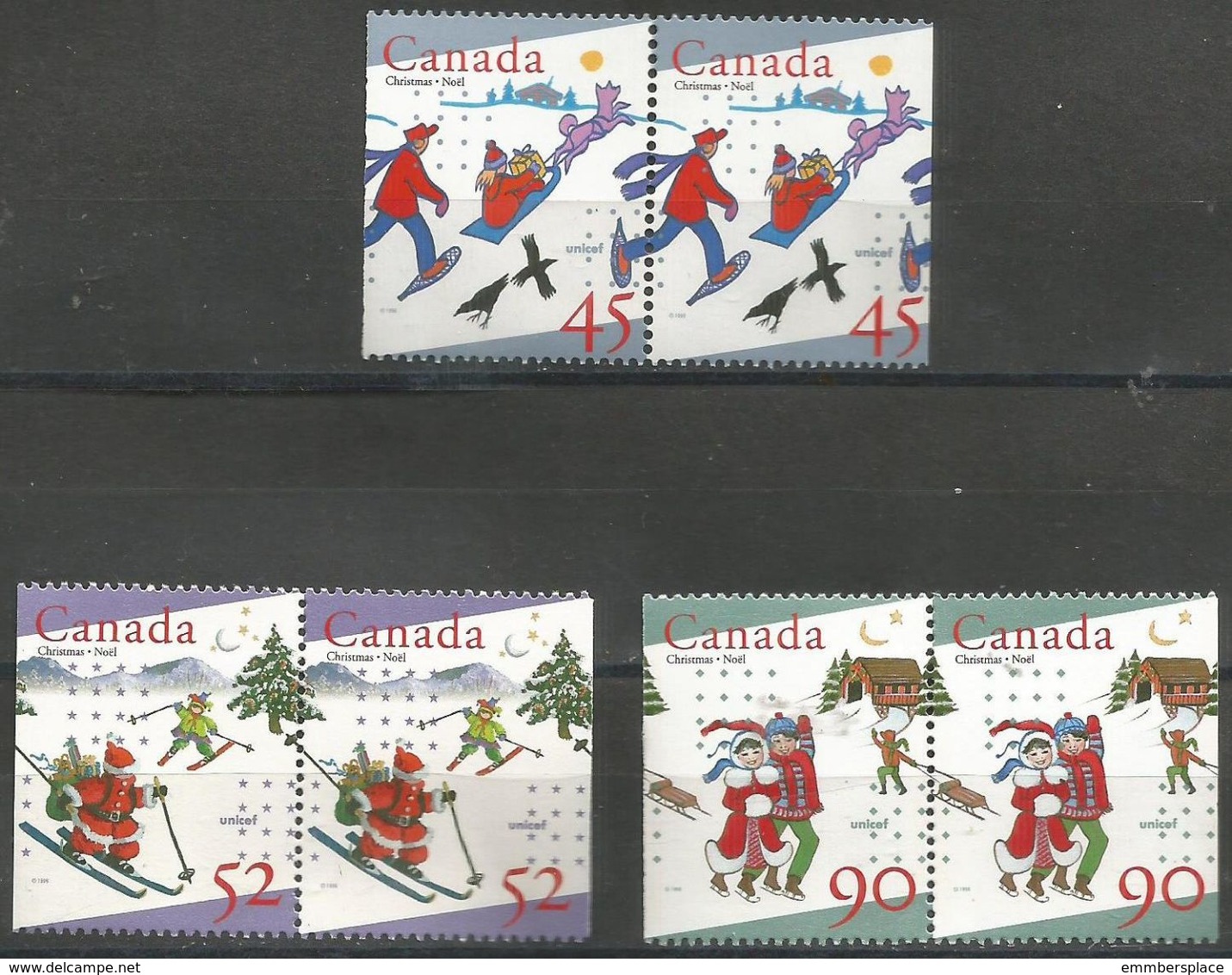 Canada  - 1996 Christmas & UNICEF Booklet Pairs MNH **   Sc 1627as-9as - Neufs