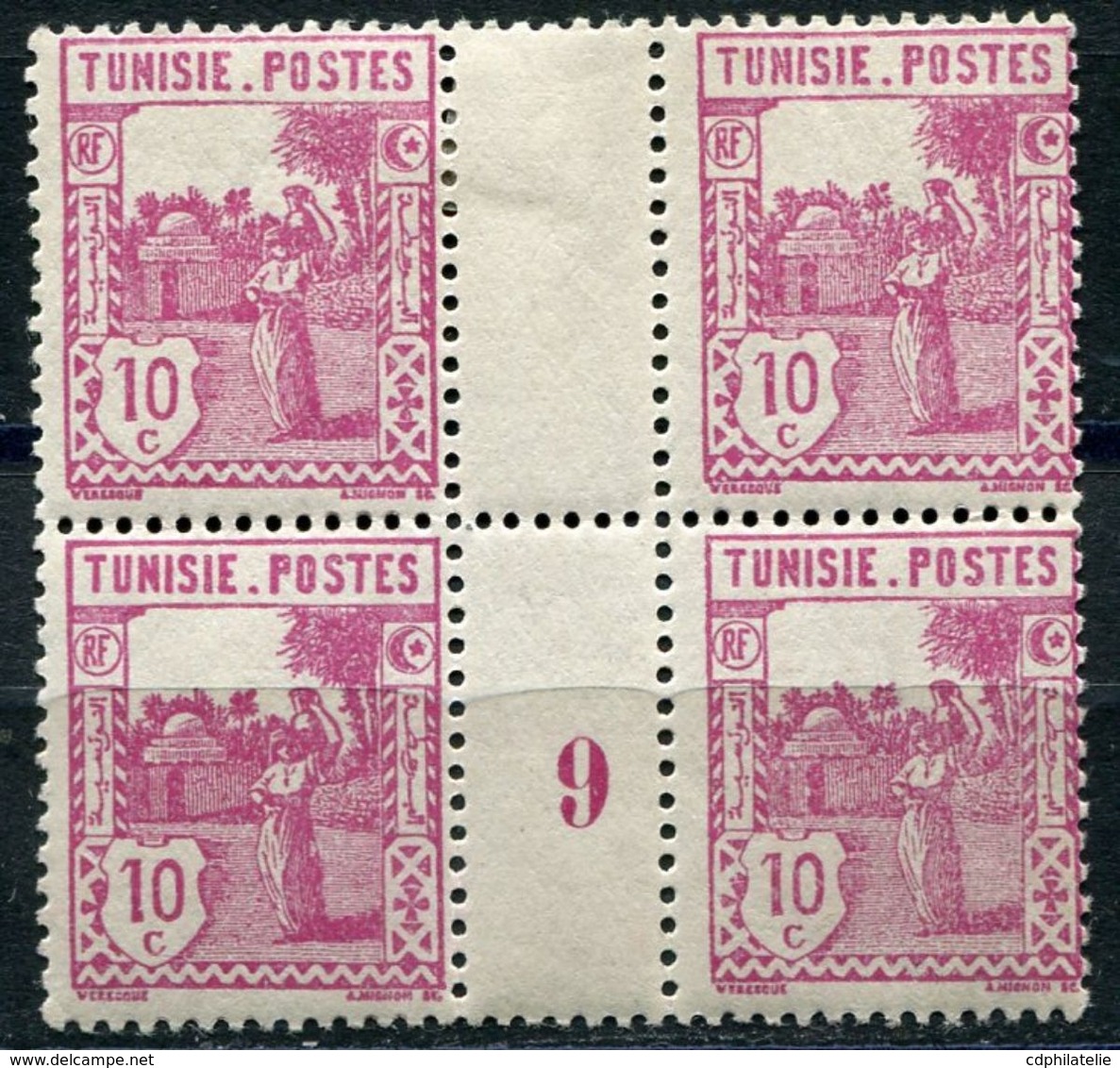 TUNISIE N°124 ** / * EN BLOC DE 4 AVEC MILLESIME 9 (1929)  (millésime **) - Ungebraucht