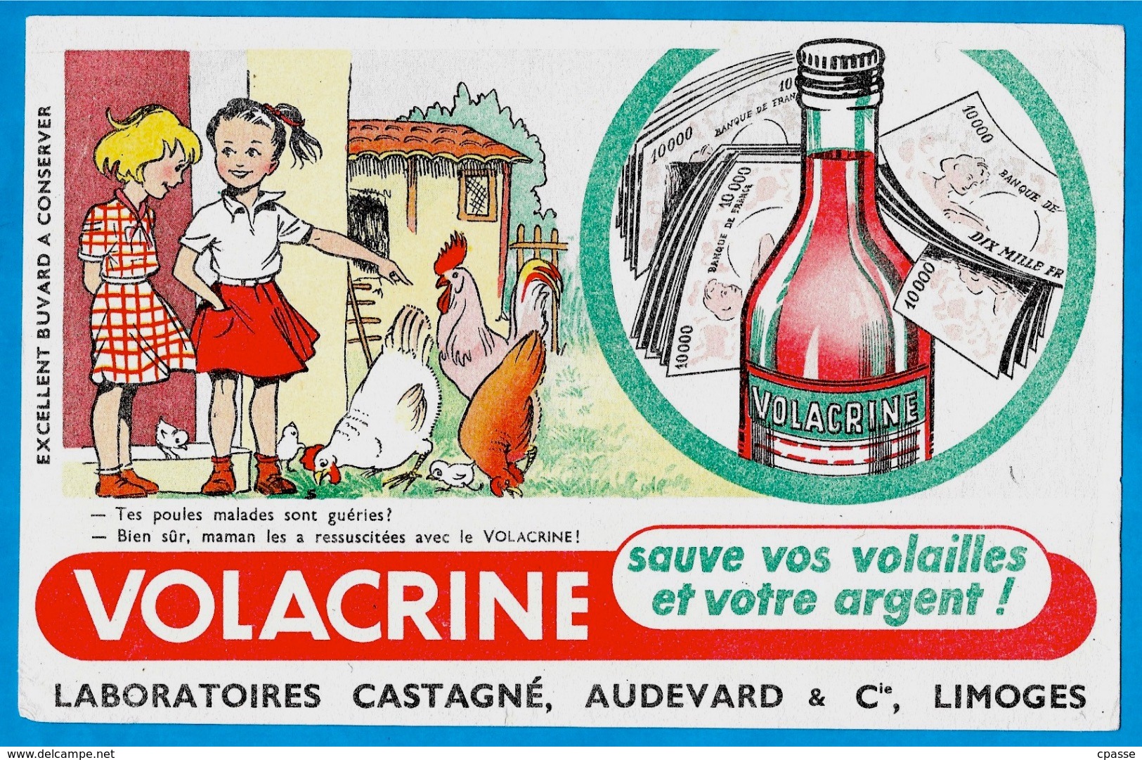 BUVARD "VOLACRINE Sauve Vos Volailles Et Votre Argent" Elevage Basse-Cour Coq Poules CASTAGNE AUDEVARD & Cie 87 LIMOGES - Agriculture