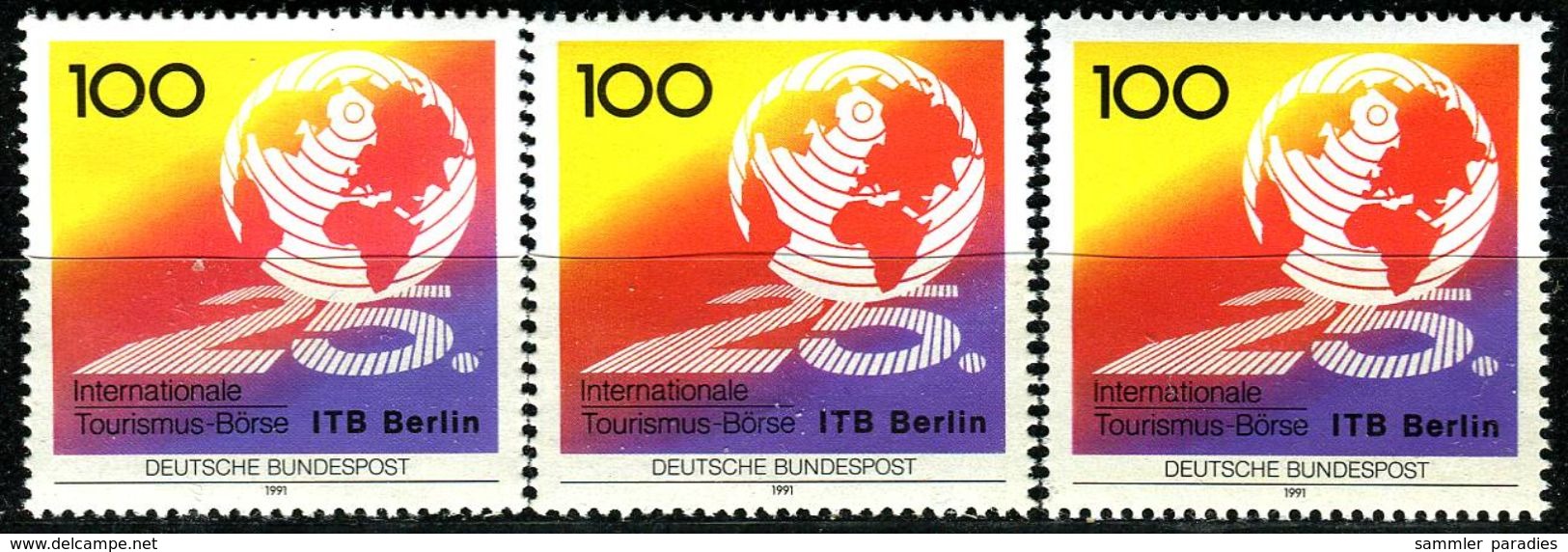 A12-14-6) BRD - 3x Mi 1495 - ** Postfrisch (A) - 100Pf       Tourismusbörse - Neufs