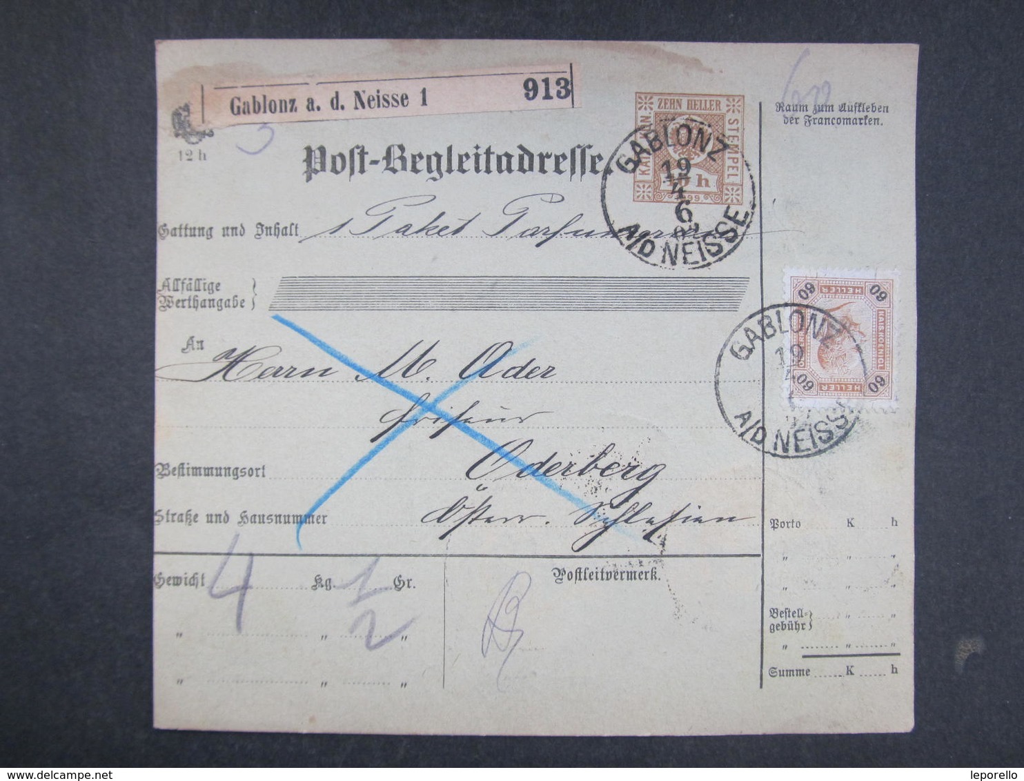 PAKETSCHEIN Gablonz - Oderberg 1902 /// D*30921 - Briefe U. Dokumente