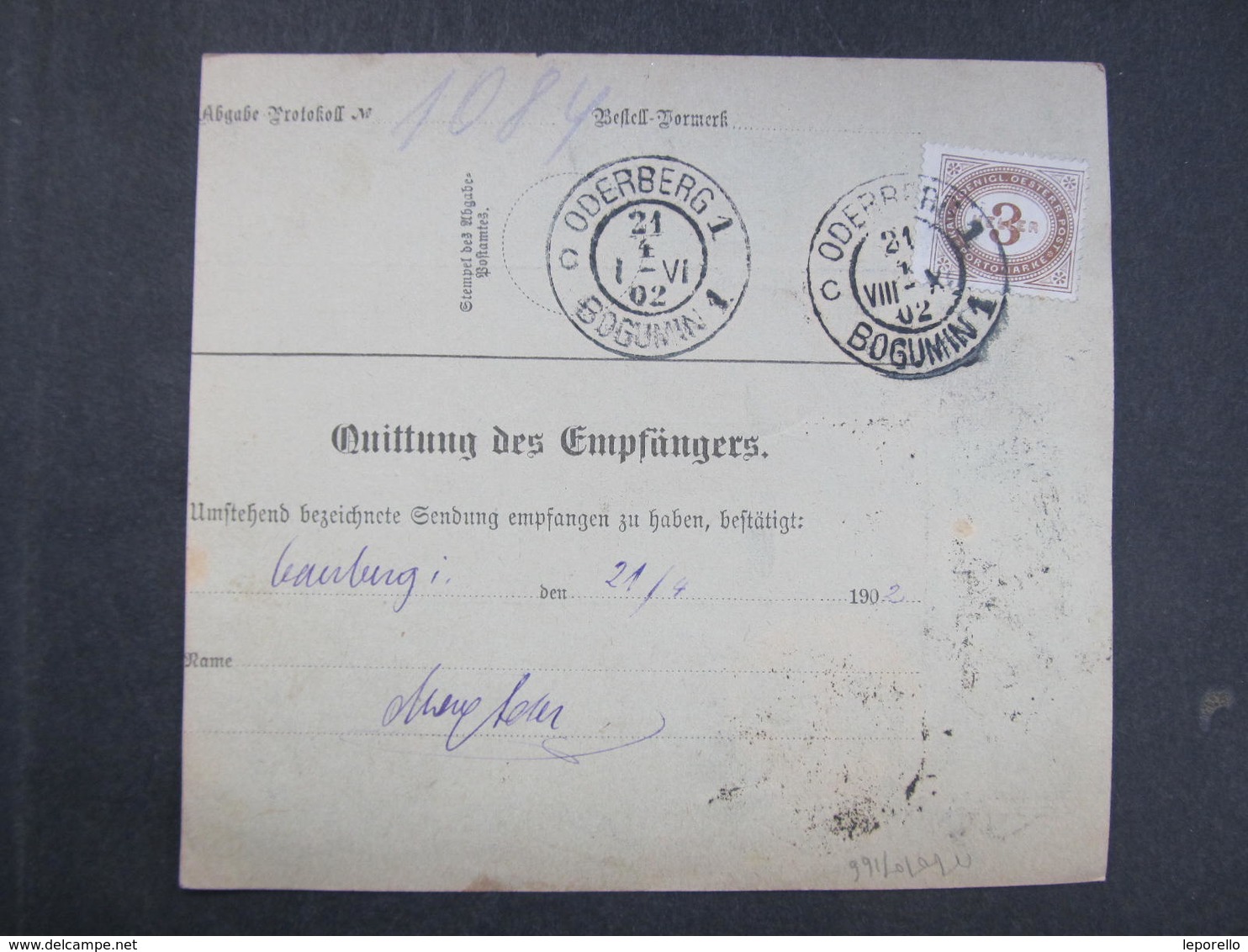 PAKETSCHEIN Gablonz - Oderberg 1902 /// D*30921 - Briefe U. Dokumente