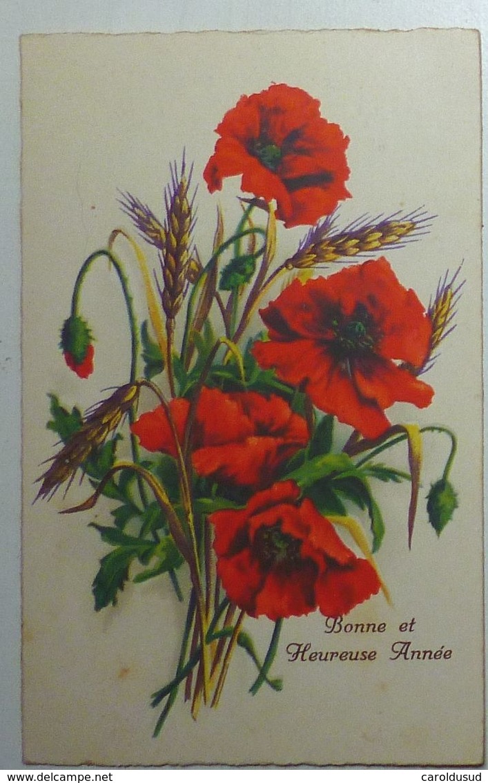 CPA Lot 4x Litho Chromo Illustrateur KLEIN RELIEF 1X FOND ARGENT PAVOT PAVOTS COQUELICOT ET GRAMINEES - Collections & Lots