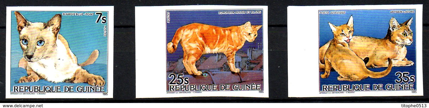 GUINEE. 3 Timbres Non-dentelé De 1985. Chats. - Chats Domestiques