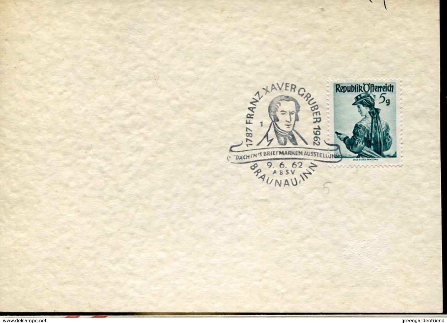 31594 Austria, Special Postmark 1962 Braunau Franz Xaver Gruber, Stille Nacht  Music Composer - Musica