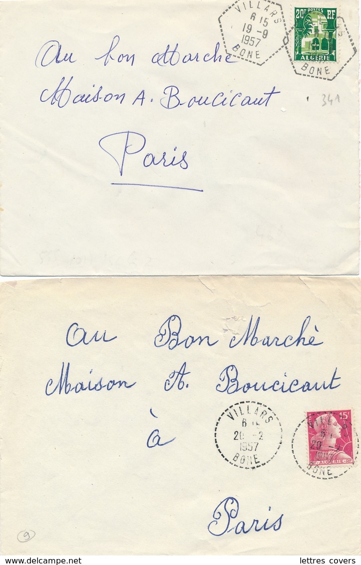 RARE Obl " VILLARS BONE " Cachet Perlé Distribution + Idem Cachet D' Agence Postale Sur 2 Lettres 1957 - Covers & Documents