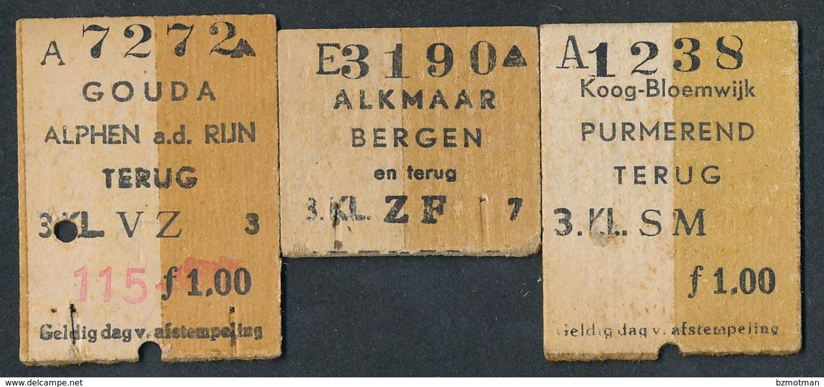 HOLLAND  QY2763q HOLLAND 3 ½ Tickets 1947-53 Koog-Bloemwijk Gouda Alkmaar Billet Fahrkarte - Europe