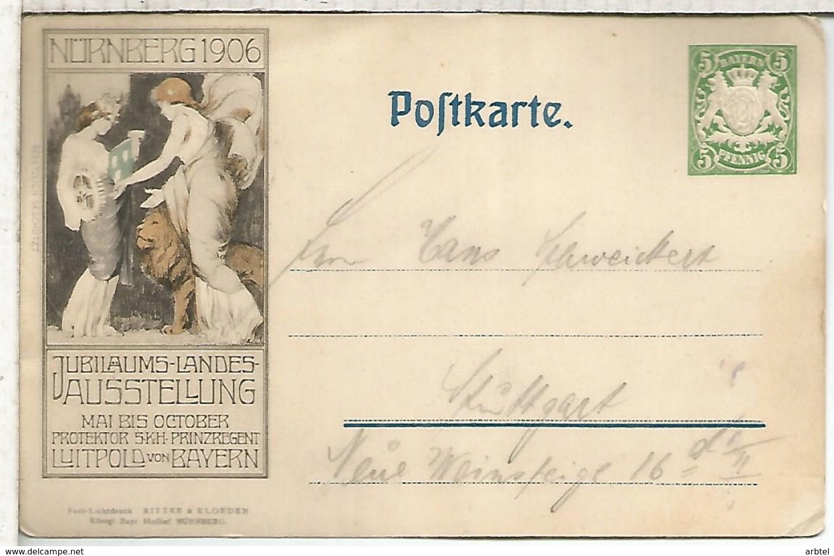 ALEMANIA BAYERN 1906 ENTERO POSTAL NURNBERG AUSSTELLUNG - Enteros Postales