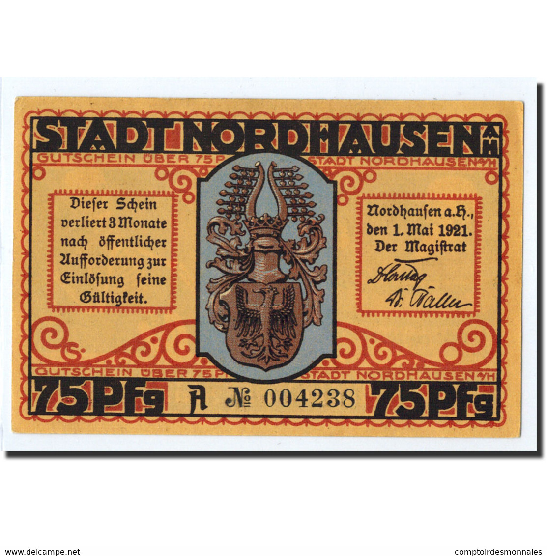 Billet, Allemagne, Nordhaussen, 75 Pfennig, Personnage, 1921, 1921-05-01, SPL - Other & Unclassified