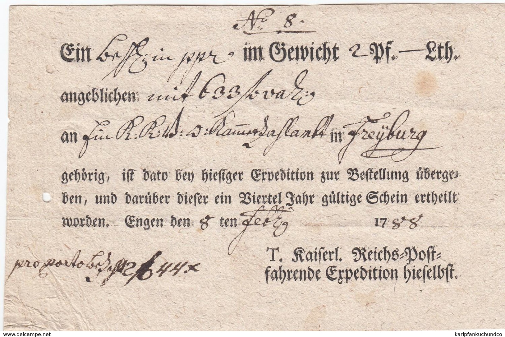 1788, Engen, ''T. Kaiserl. Reichs-Post-fahrende Expedition Hieselbst`` 1788, Engen, ''T. Kaiserl. Reichs-Post-fahrende E - Altri & Non Classificati