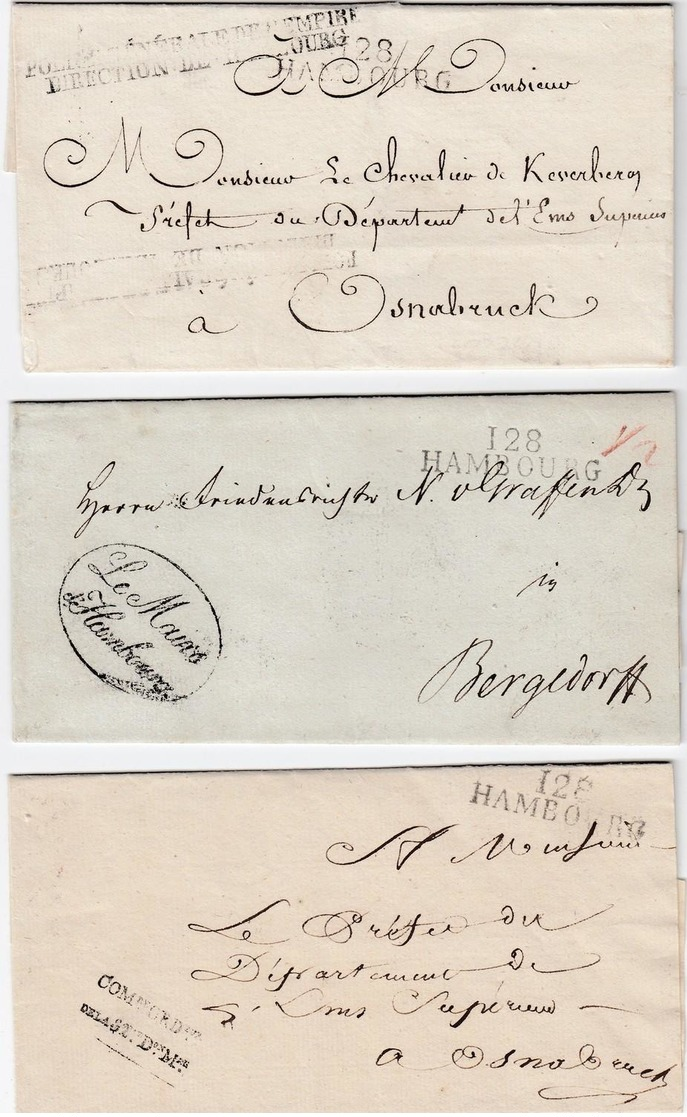 (1812), 128 HAMBOURG, Je L2 Nebst Verschiedenen Franchisestempeln Auf Briefhuellen Nach Osnabrueck (2) Und Bergedorf (18 - Hamburg