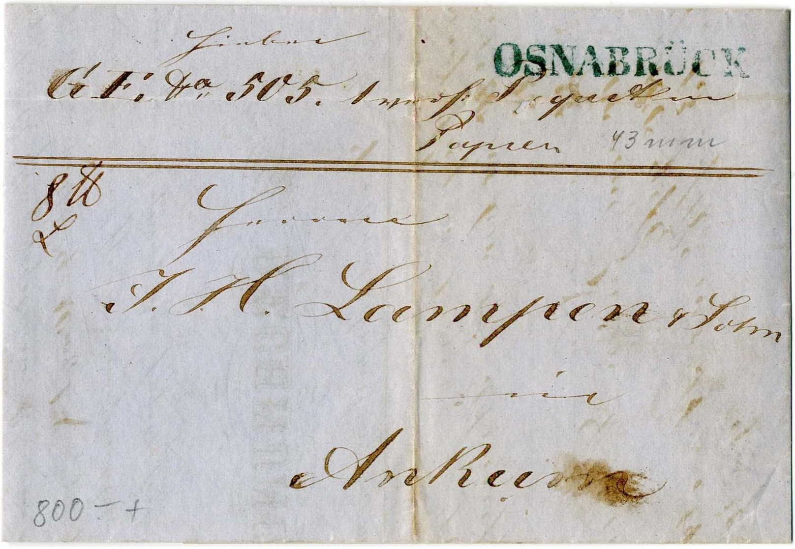 OSNABRUeCK, Seltener L 1 (43 Mm) In Blauer Farbe Auf Pracht-Paketbegleitbrief 1855 OSNABRUeCK, Seltener L 1 (43 Mm) In B - Hannover