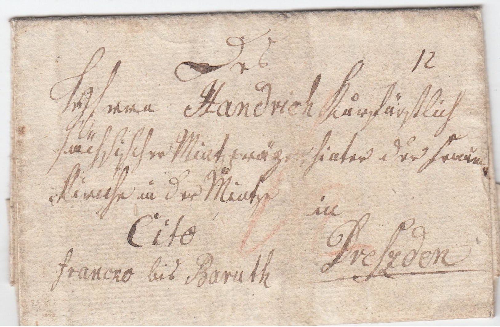 1797, Heiligenbeil (Ostpreussen), Interess. Brief ''franco Bis Baruth, Cito`` An Einen Koenigl. Kurfuerstlichen Muenzpra - Sachsen