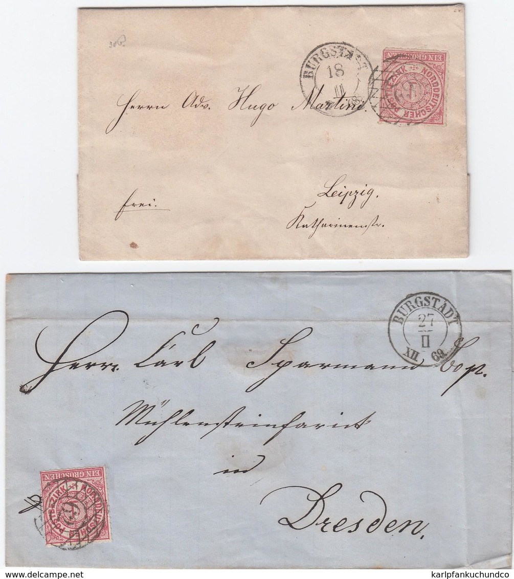 ''62`` Burgstadt, Zwei Prachtbriefe NDP 1 Gr. (1868/1869), Milde 600,- ''62`` Burgstadt, Zwei Prachtbriefe NDP 1 Gr. (18 - Saxe