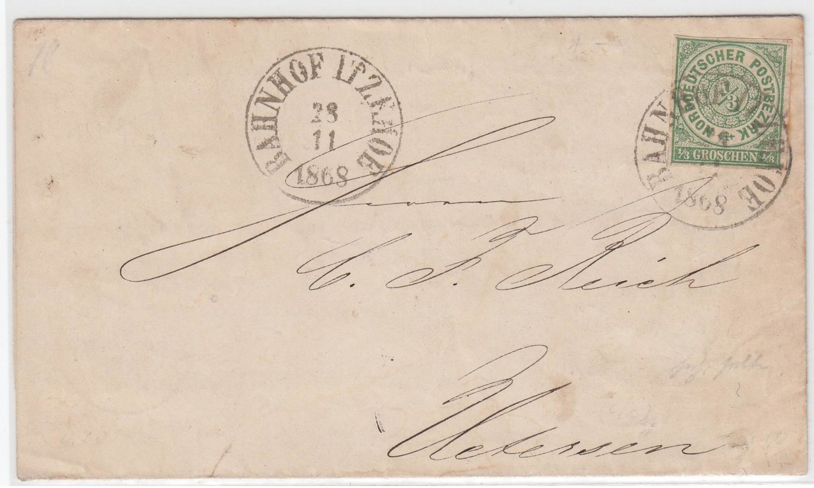 BAHNHOF ITZEHOE, Selt. Grosser K1 (vom 28.11.1868) Auf Drucksache 1/3 Gr. Gruen (NDP 2) BAHNHOF ITZEHOE, Selt. Grosser K - Schleswig-Holstein
