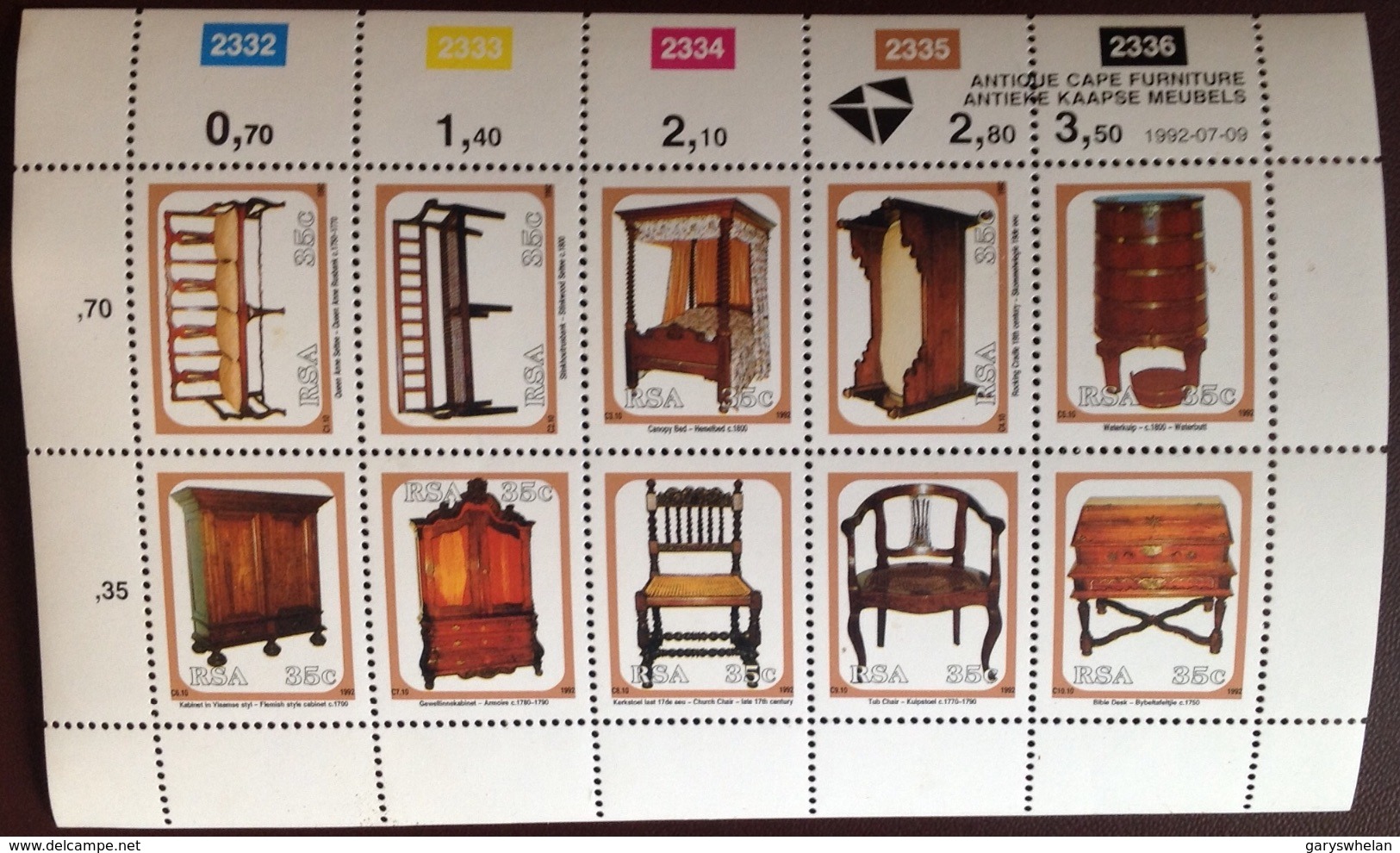 South Africa 1992 Antique Furniture Sheetlet MNH - Ungebraucht