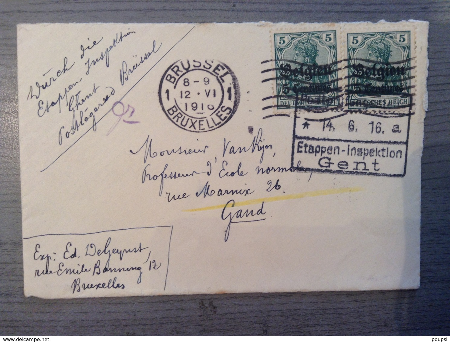 Lettre BELGIQUE BRUXELLES A GAND-GENT Timbres DEUTSCH REICH Surcharge BELGIEN - OC38/54 Belgische Bezetting In Duitsland