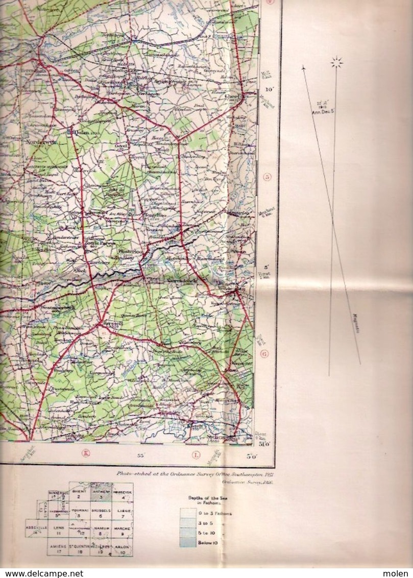 STAFKAART opLinnen GB WAR OFFICE situatie 1911 ANTWERPEN &forten LIER MECHELEN SINT-NIKLAAS TURNHOUT oorlog WW1 WO1 S898