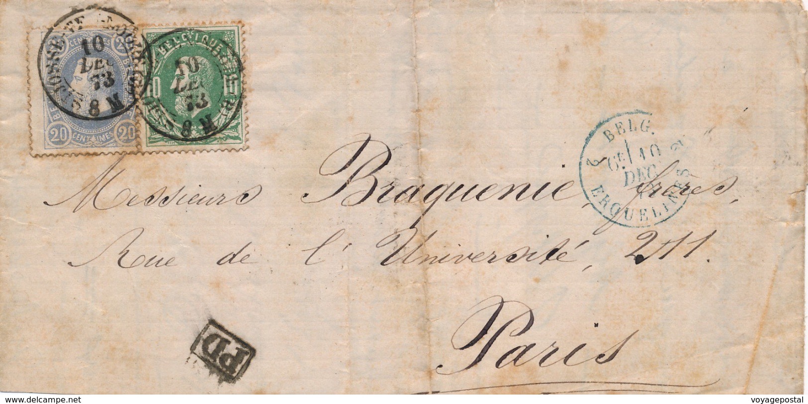 Lettre CaD St Josse-Ten-Noode Pour Paris 1873 - 1869-1883 Léopold II