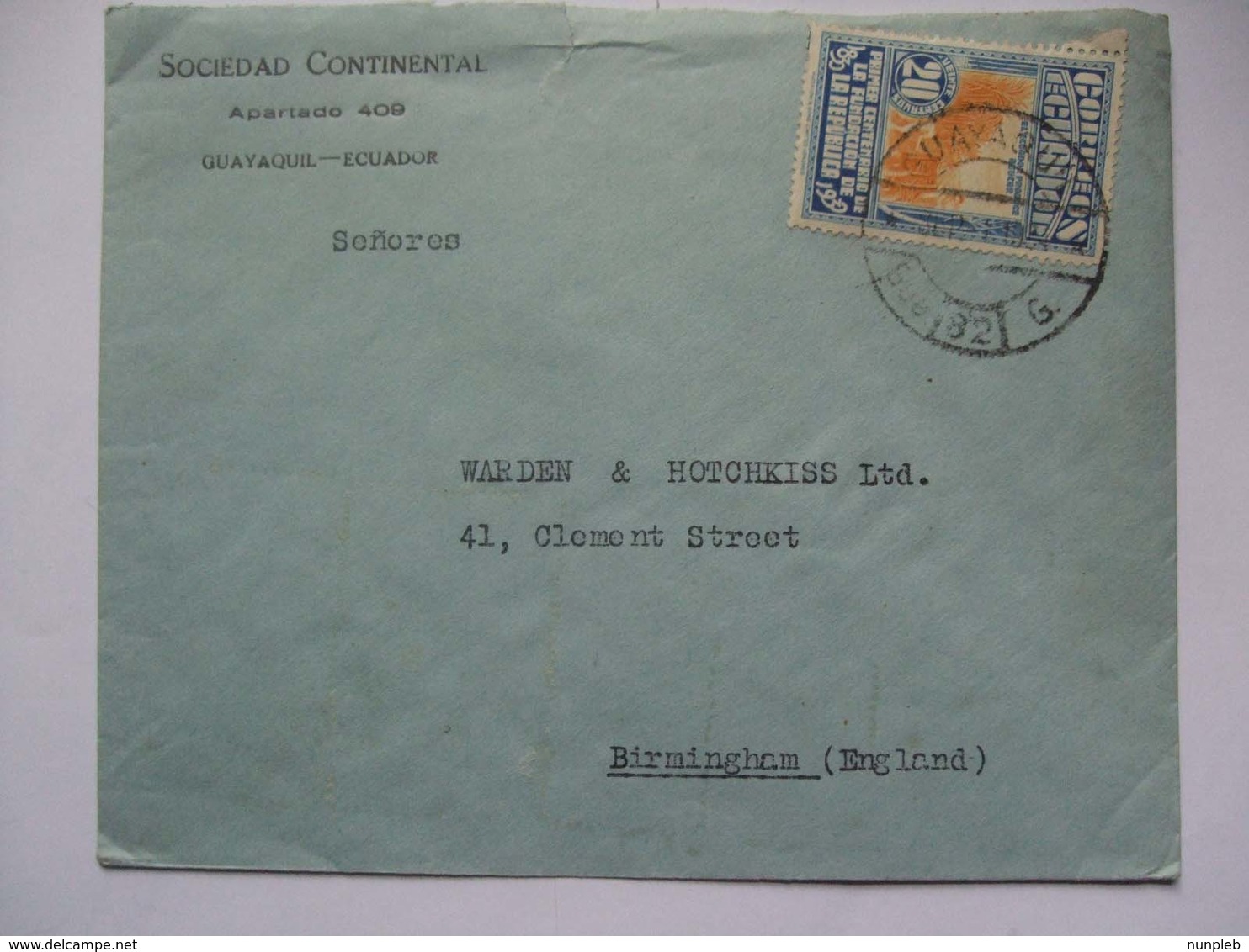 ECUADOR - 1930`s Cover - Guayaquil To Birmingham England - Ecuador