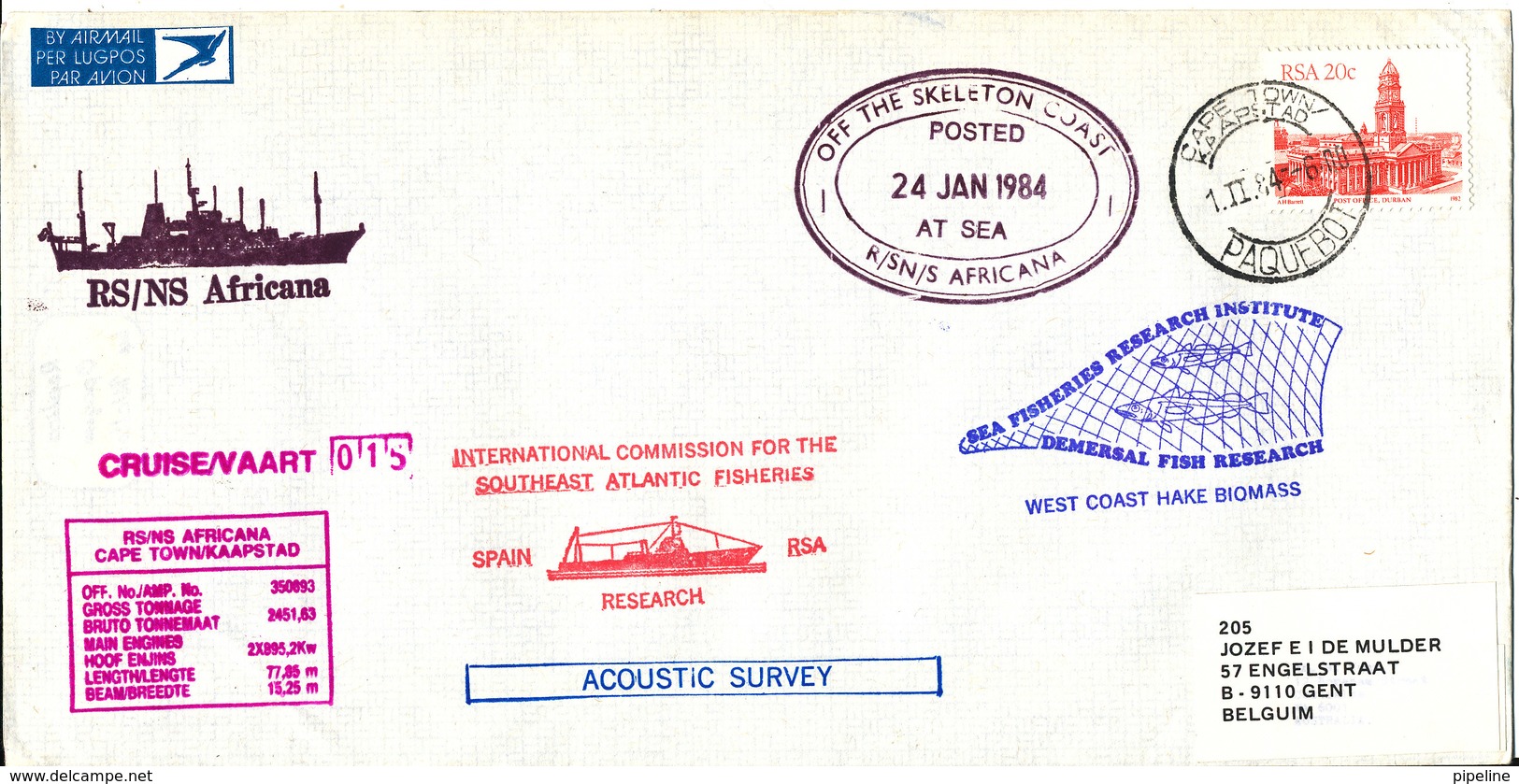 South Africa Paquebot Cover Cape Town Posted At Sea 24-1-1984 RS/NS Africana 15 Voyage With A Lot Of Postmarks - Covers & Documents