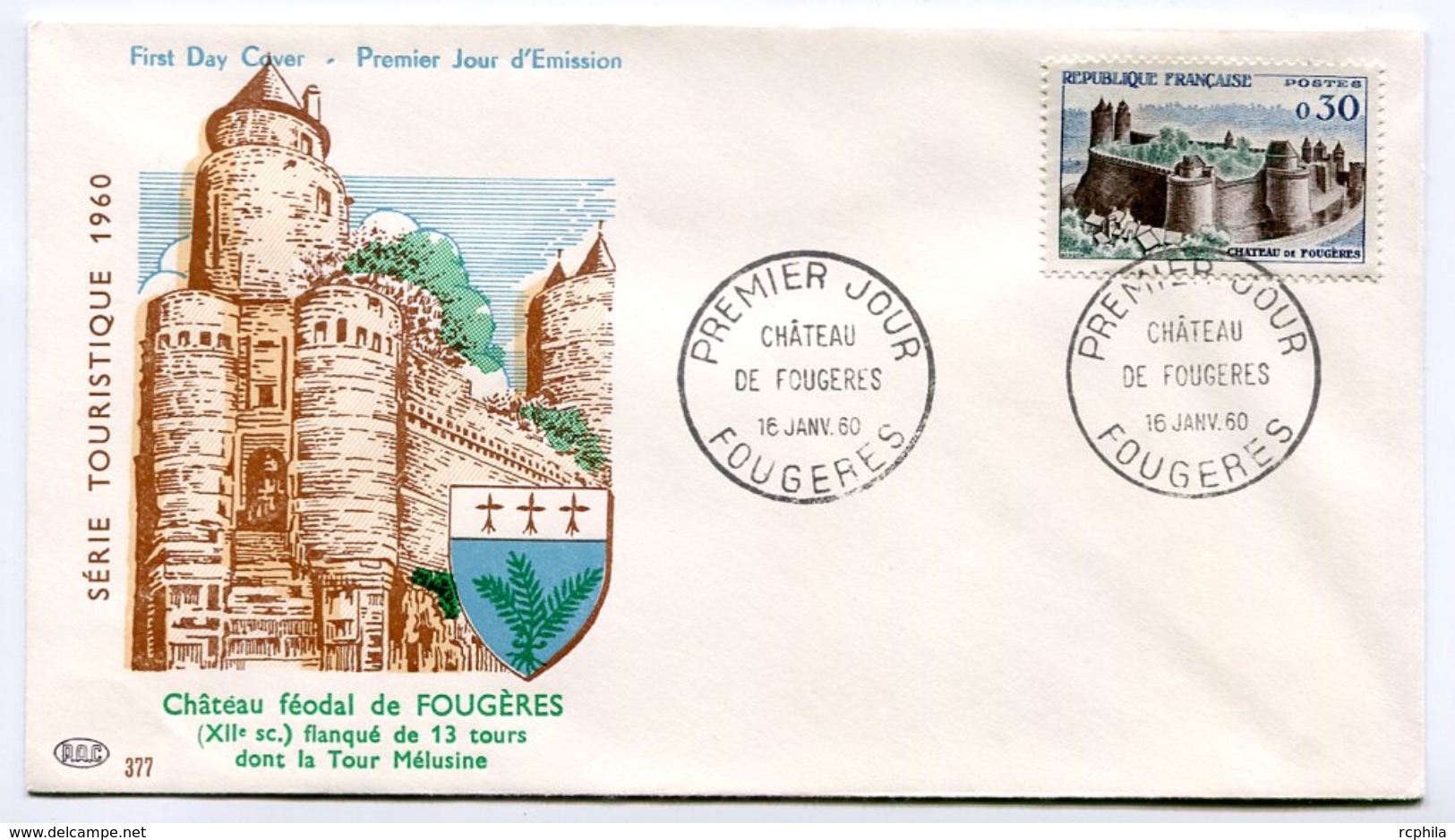 RC 7714 FRANCE FDC ENVELOPPE 1er JOUR CHATEAU DE FOUGERES 1960 - 1960-1969