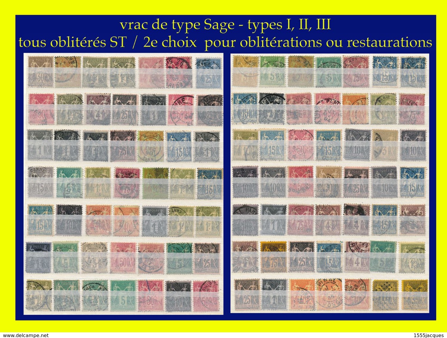 VRAC DE TIMBRES AU TYPE SAGE PAR MULTIPLES - 1 CENTAINE - OBLITÉRÉS ST / 2e CHOIX POUR ÉTUDES DE CASES OU OBLITÉRATIONS - 1876-1898 Sage (Type II)