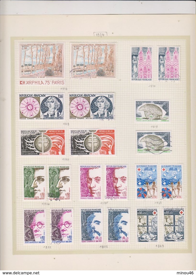 ALBUM FRANCE : 1962 A 1978 INCLUS DE 62 FEUILLES.NEUFS ET OBLITERES .QUASI COMPLET.TIMBRES T.B.ETAT.VOIR SCANS ET DESC.