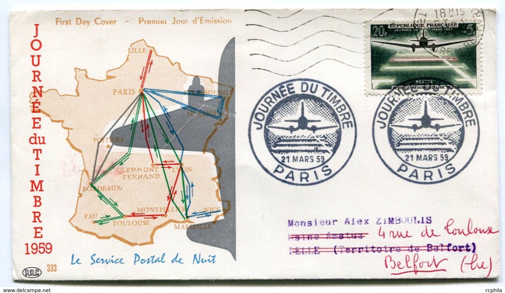 RC 7737 FRANCE FDC ENVELOPPE 1er JOUR JOURNÉE DU TIMBRE PARIS 1959 - 1950-1959