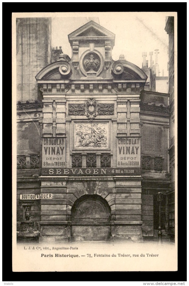 75 - PARIS 4EME - FONTAINE DU TRESOR, RUE DU TRESOR - N°71 SERIE PARIS HISTORIQUE - District 04