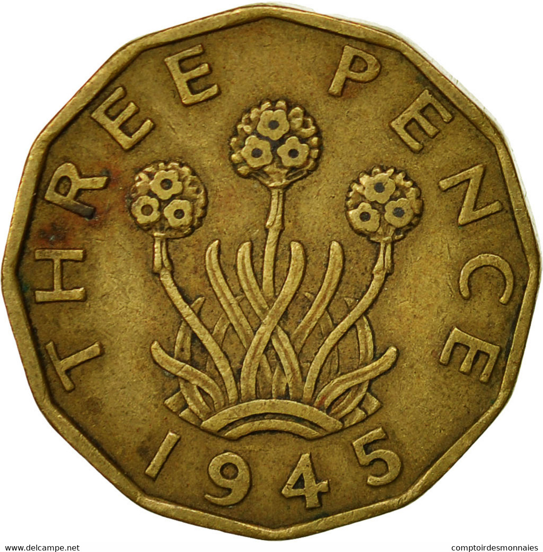 Grande-Bretagne, George VI, 3 Pence, 1945, TTB, Nickel-brass, KM:849 - F. 3 Pence