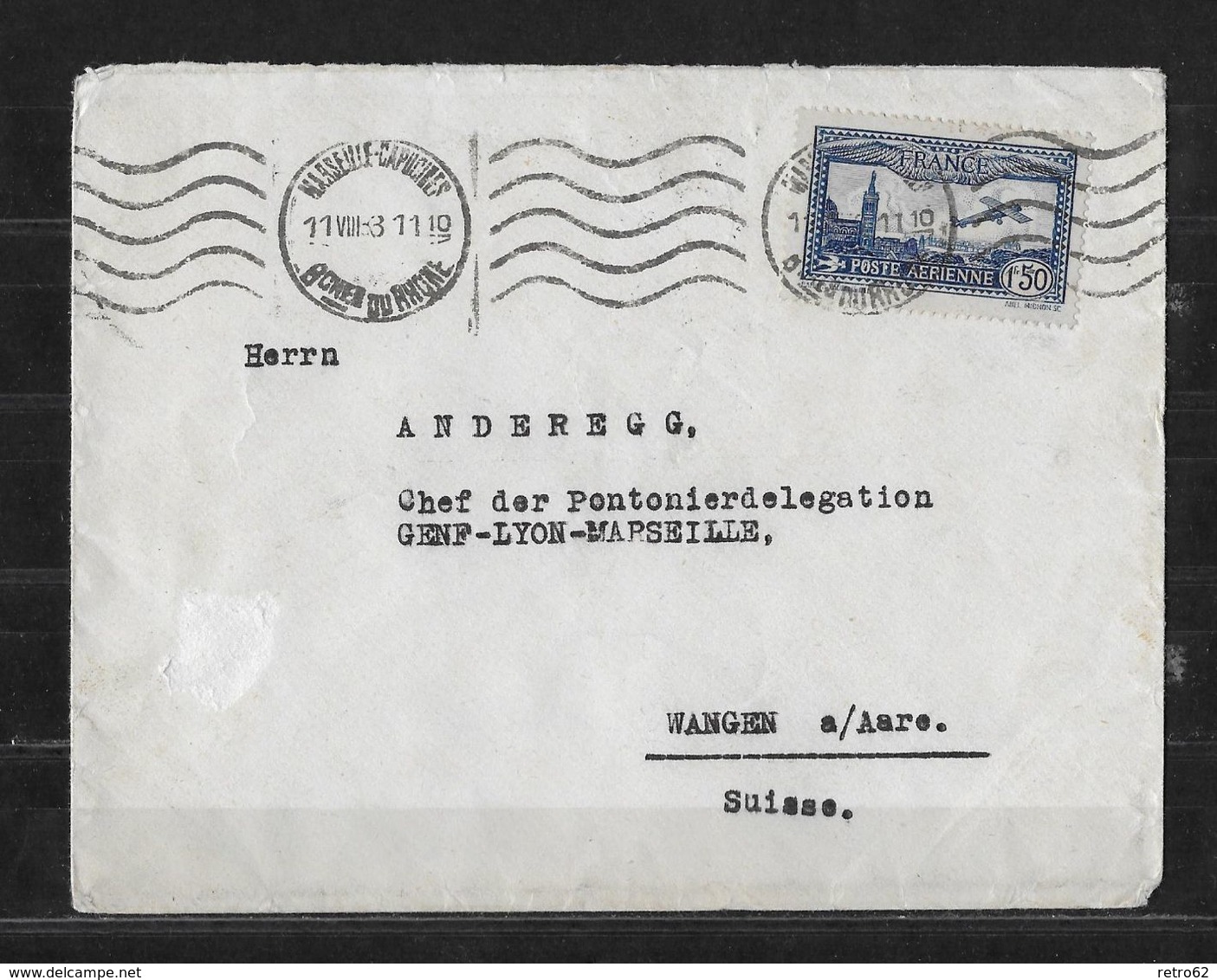 1933 POSTE AERIENNE → Brief Von Marseille Nach Wangen A.Aare - 1927-1959 Briefe & Dokumente